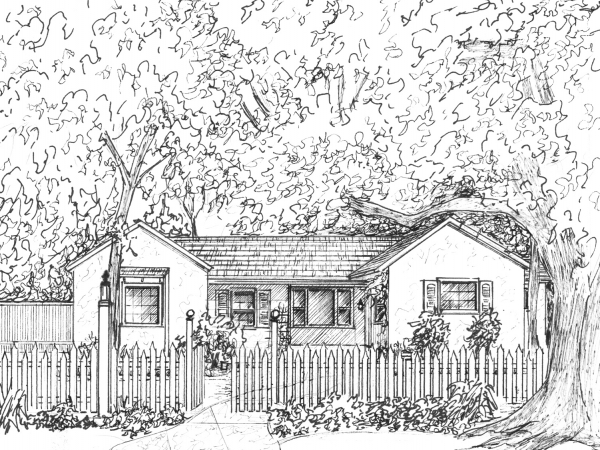 Custom home portrait in ink