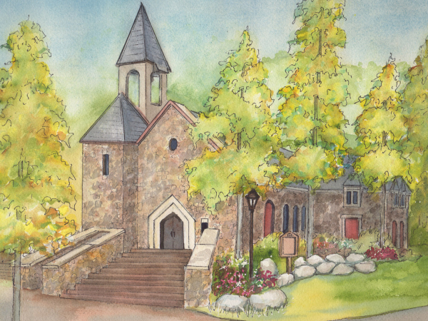 Watercolor wedding venue portrait Beaver Creek