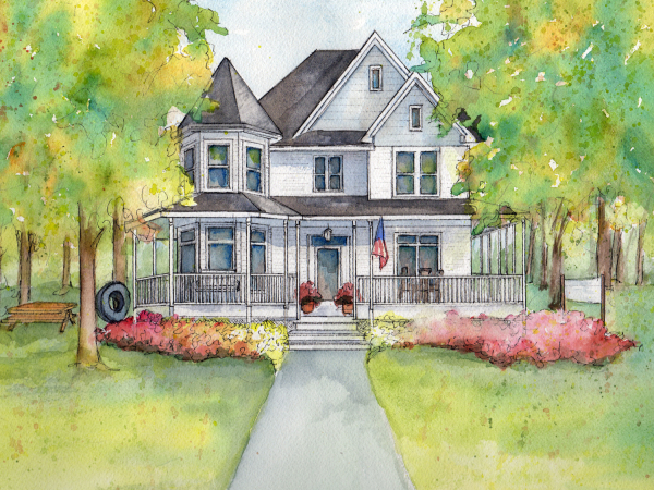 House portrait in Watercolor