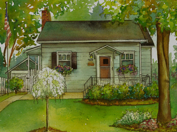 Home painted in watercolor