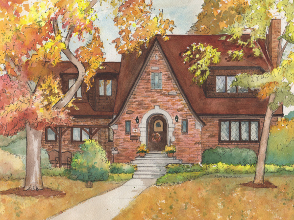 Watercolor house painting