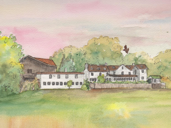 commissioned watercolor house sketch