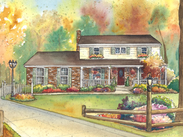 commissioned watercolor house sketch