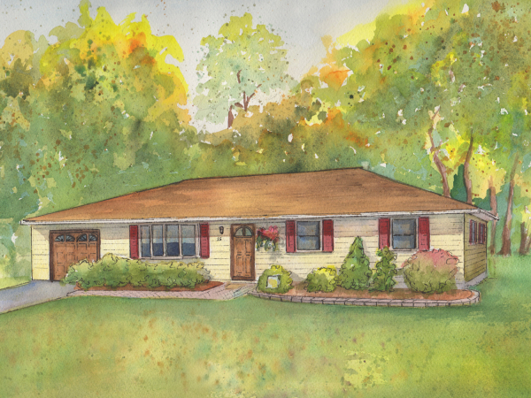 Your home painted in watercolor