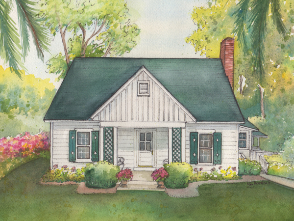 Your house painted in watercolor with ink