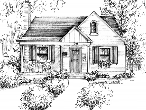 Home sketched in ink