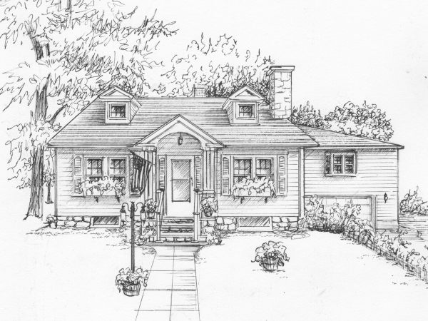 House illustration in ink