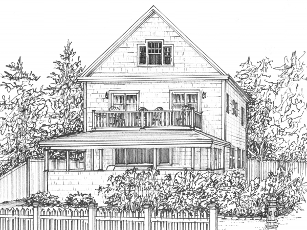 House sketch in ink