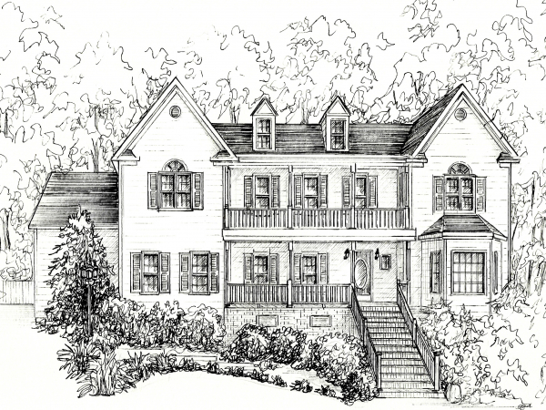 Architectural sketch in ink