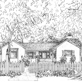 Custom home portrait in ink