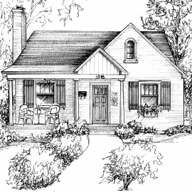 Home sketched in ink