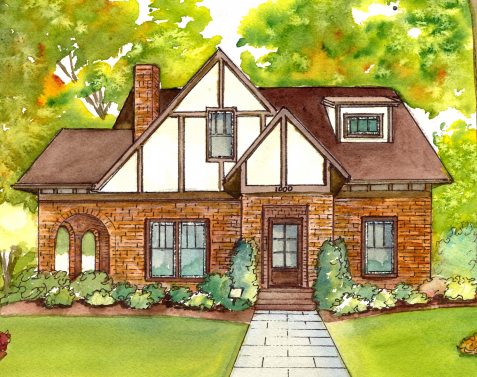 Home Portrait in Watercolor and Ink