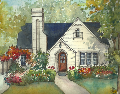Home Portrait in Watercolor and Ink