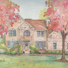 Commissioned watercolor home portrait