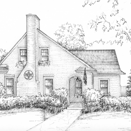 Hand drawn home portrait in ink