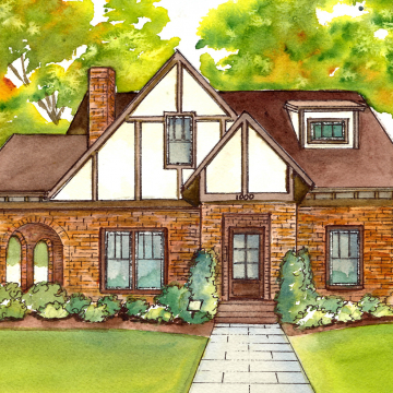 Home Portrait in Watercolor and Ink