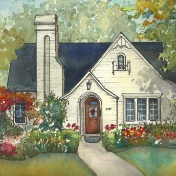 Home Portrait in Watercolor and Ink